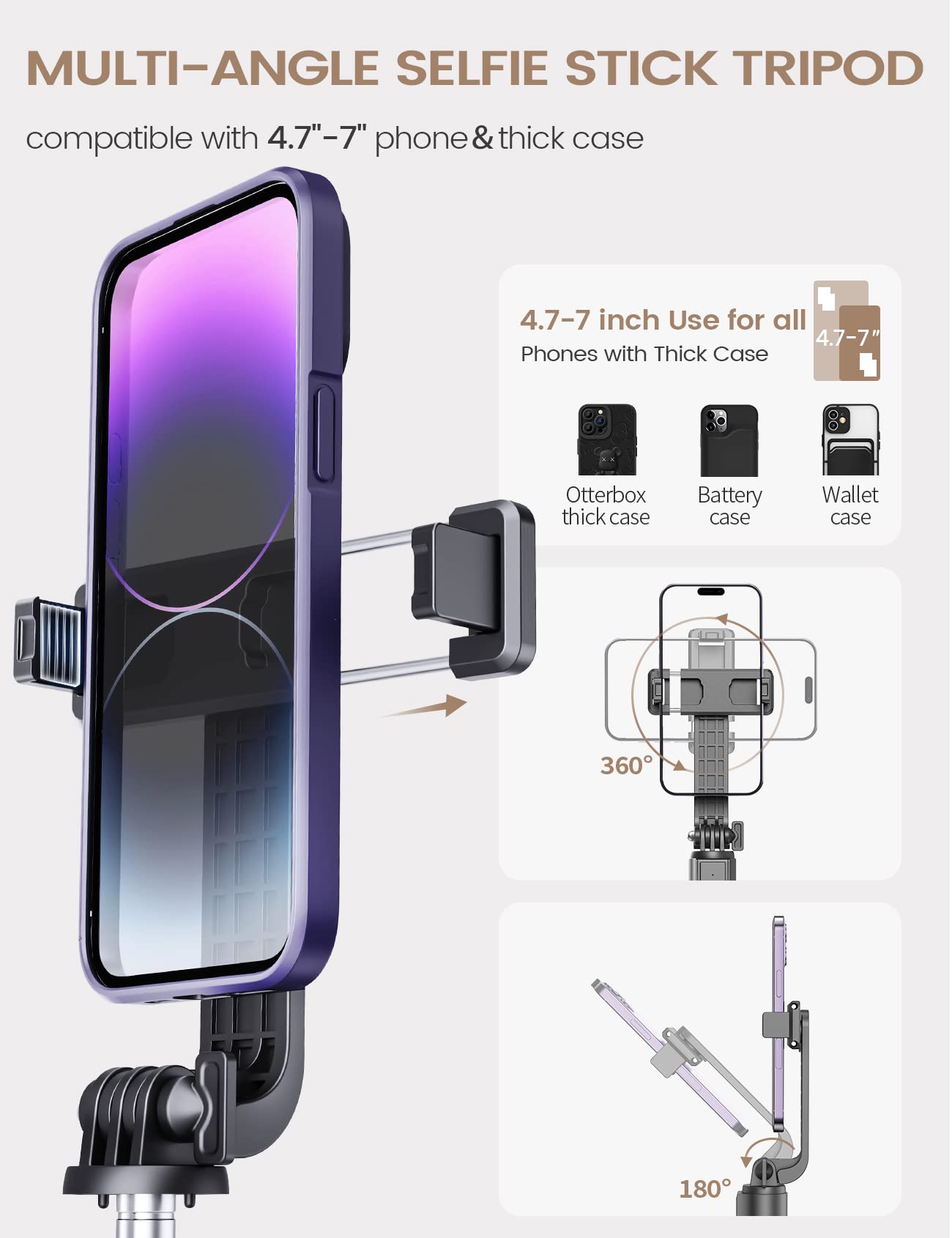 ANXRE 50 Phone Tripod with Remote - Portable 5-in-1 for iPhone 15/14/13 Pro Max, GoPro, Android - Black, Reinforced Stability